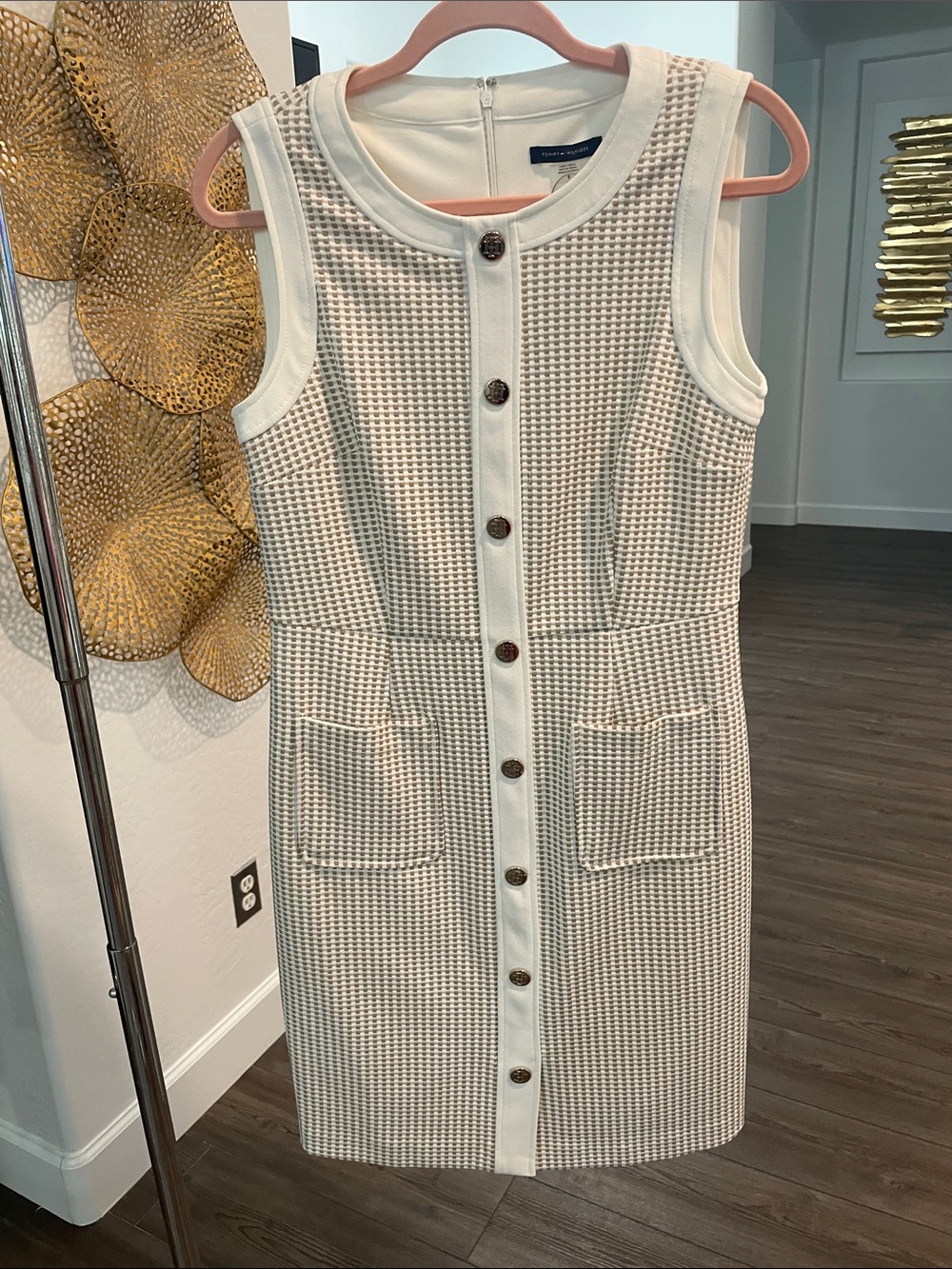 Tommy Hilfiger Sleeveless Front-Button Knit Dress in Ivory